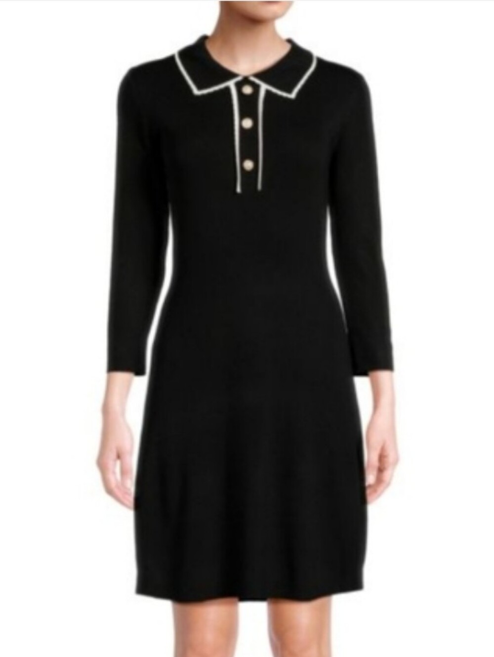 NWT Nanette Lepore Brown Knit Contrast Collar Button Detail Dress